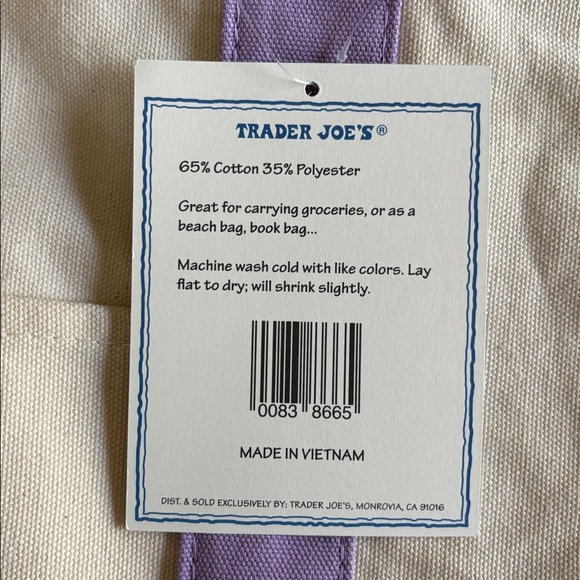 NWT in hand Trader Joe’s big tote lavender with pink logo - Picture 4 of 4